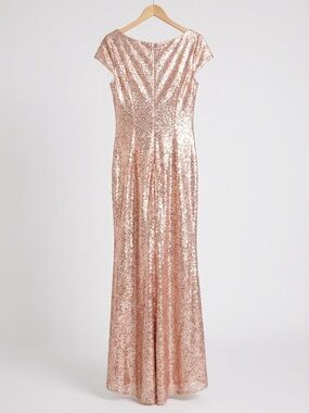 Sequin Maxi Dress in Rose Gold with Cap Sleeve
